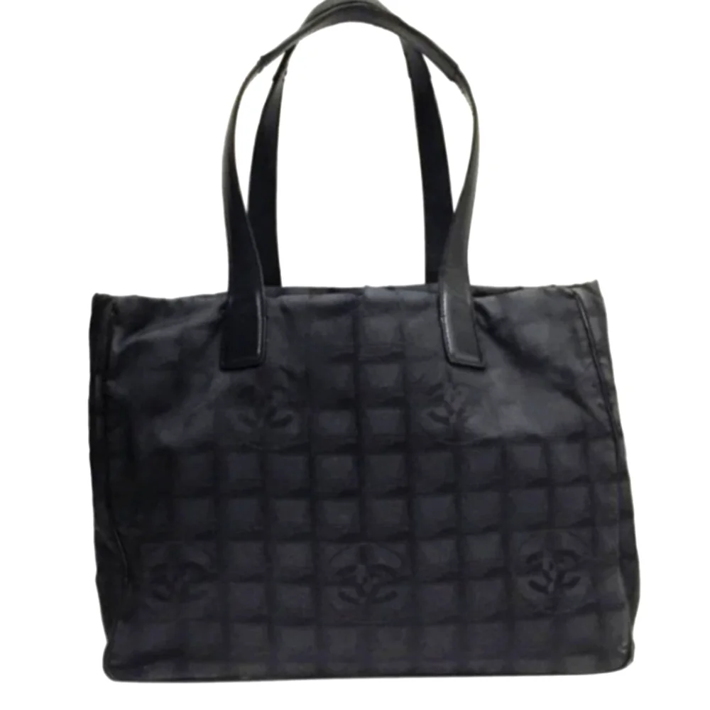 Chanel black nylon travel line CC logo tote bag